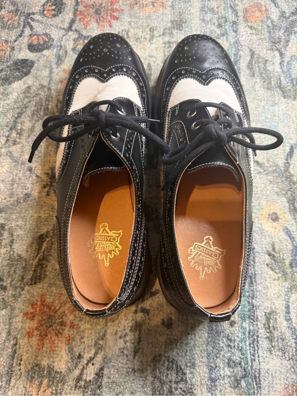 John Fluevog Vintage Michael Black & White Wingtip Derby Shoes for Men